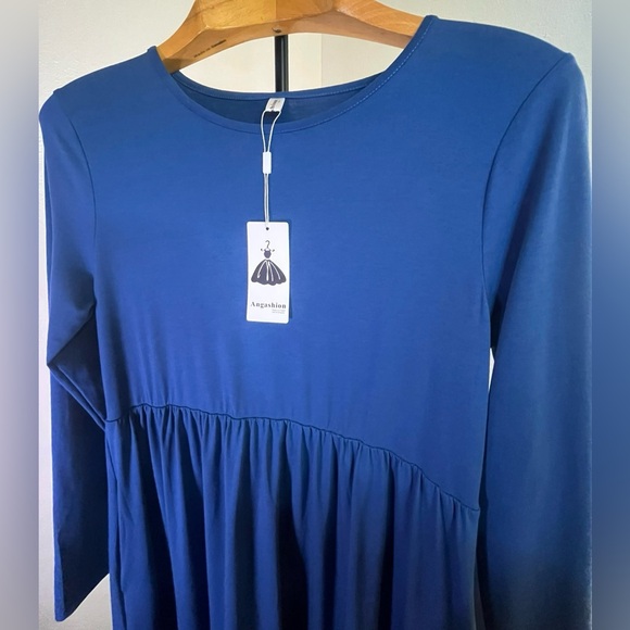 Blue Long-Sleeve Maxi Dress by Angashion - Picture 4 of 15